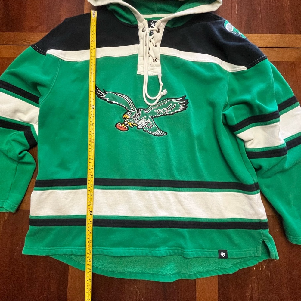 ‘47 Kelly Green Philadelphia Eagles Throwback Superior Lacer Hoodie Size XXL - Picture 9 of 11